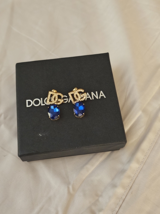 Dolce & Gabbana Jewelry - Dolce & Gabbana Gold Logo Earrings with Royal Blue Drops